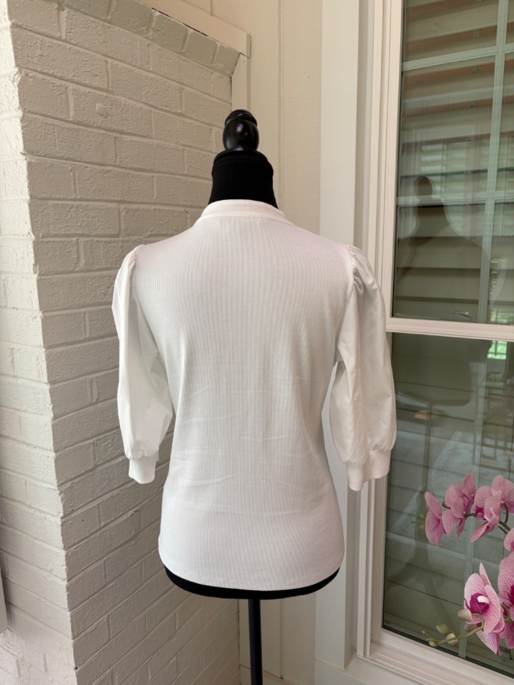 Veronica Beard Coralee Ribbed Stretch-Cotton Top - White Size M - Picture 4 of 5